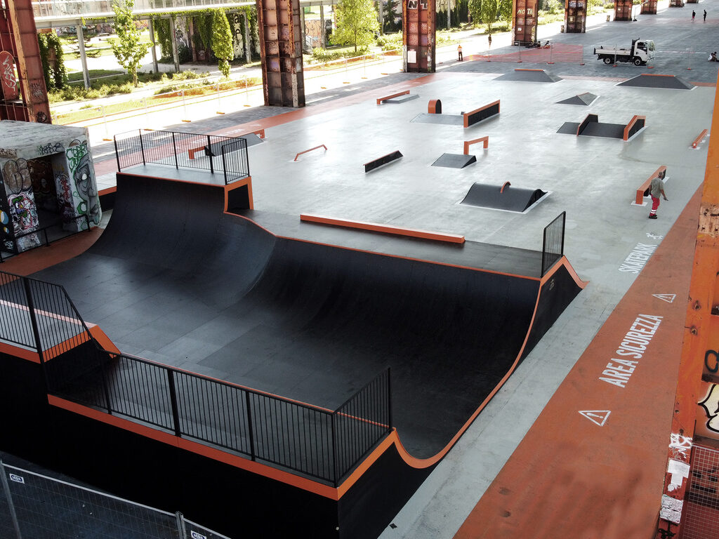 Lo skatepark di Parco Dora a Torino visto dall’alto